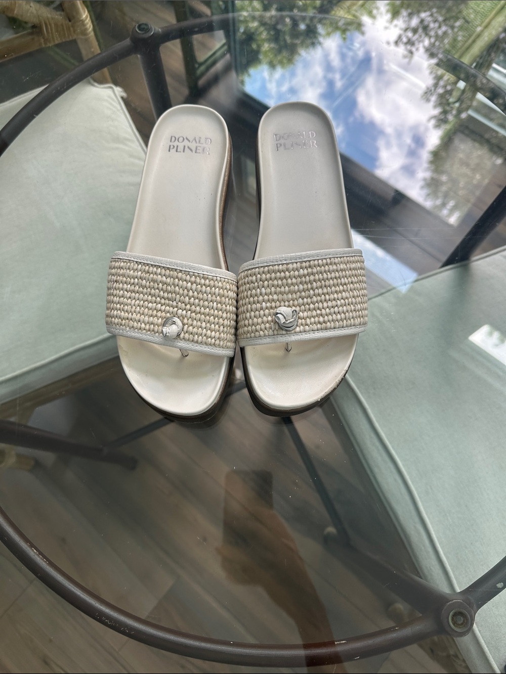 Donald J. Pliner Woven Beige Slide Mules